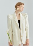 PUFF SLEEVE WOOL COAT (CREAM)