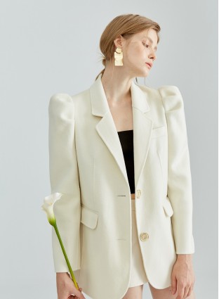 PUFF SLEEVE WOOL COAT (CREAM)