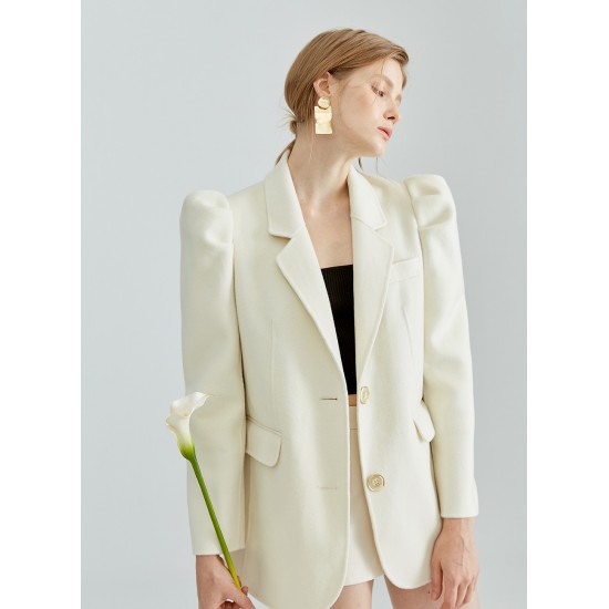 PUFF SLEEVE WOOL COAT (CREAM)