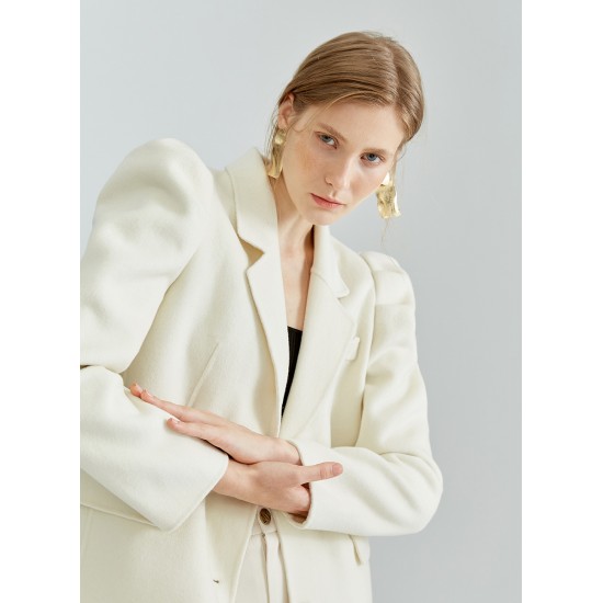 PUFF SLEEVE WOOL COAT (CREAM)