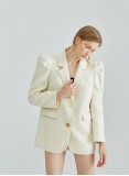 PUFF SLEEVE WOOL COAT (CREAM)