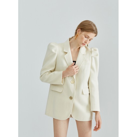 PUFF SLEEVE WOOL COAT (CREAM)