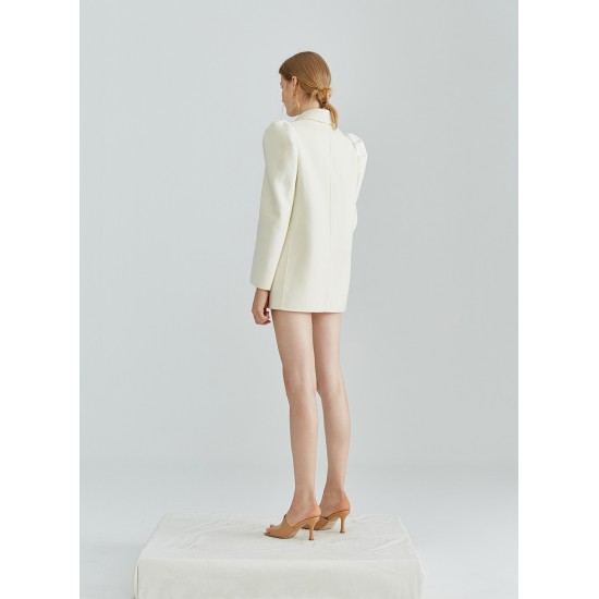 PUFF SLEEVE WOOL COAT (CREAM)