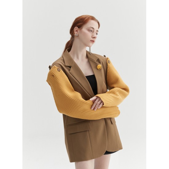 KNIT SLEEVE BLAZER (TAN)