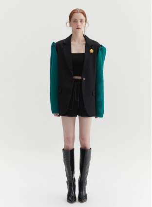 KNIT SLEEVE BLAZER (BLACK)