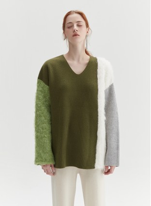 MELI KNIT JUMPER (GREEN&GREY)