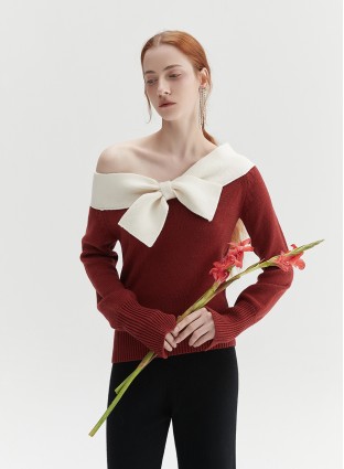 BOWTIE OFF-SHOULDER KNIT (RED)