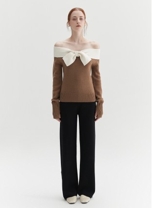 BOWTIE OFF-SHOULDER KNIT (CAMEL)