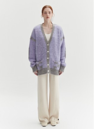 CHECKERED KNIT CARDIGAN (LILAC)