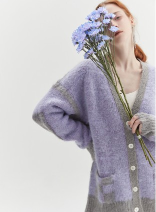 CHECKERED KNIT CARDIGAN (LILAC)