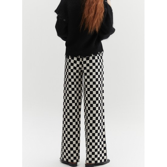 CHECKERED KNIT PANTS (BLACK AND WHITE)