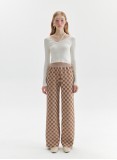 CHECKERED KNIT PANTS (CAMEL AND WHITE)