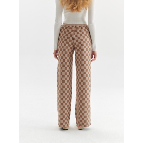 CHECKERED KNIT PANTS (CAMEL AND WHITE)