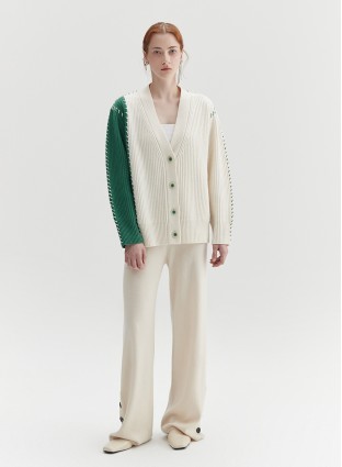 LINE WOOL CARDIGAN (WHITE AND GREEN)