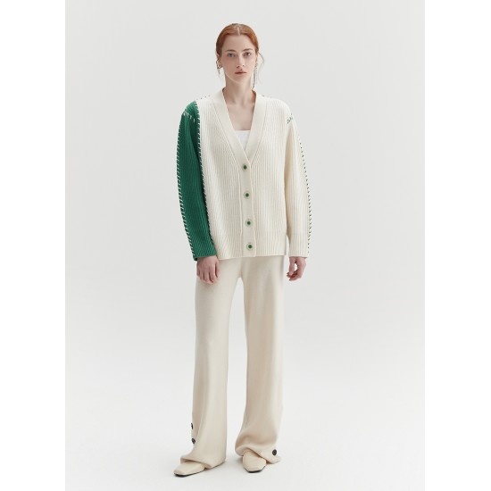 LINE WOOL CARDIGAN (WHITE AND GREEN)