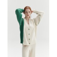 LINE WOOL CARDIGAN (WHITE AND GREEN)