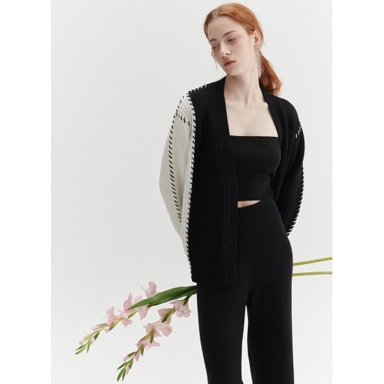 LINE WOOL CARDIGAN (BLACK AND WHITE)