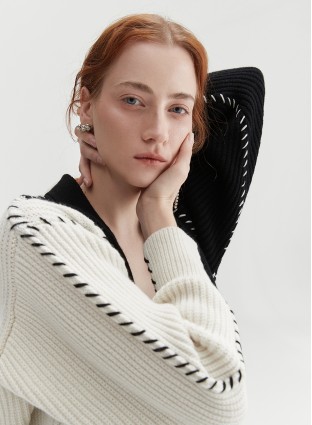 LINE WOOL CARDIGAN (BLACK AND WHITE)