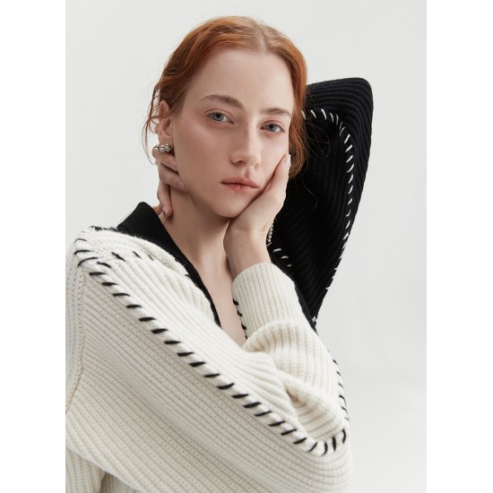 LINE WOOL CARDIGAN (BLACK AND WHITE)