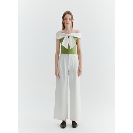 PORTIA BOWTIE TOP (GREEN AND IVORY)