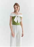 PORTIA BOWTIE TOP (GREEN AND IVORY)