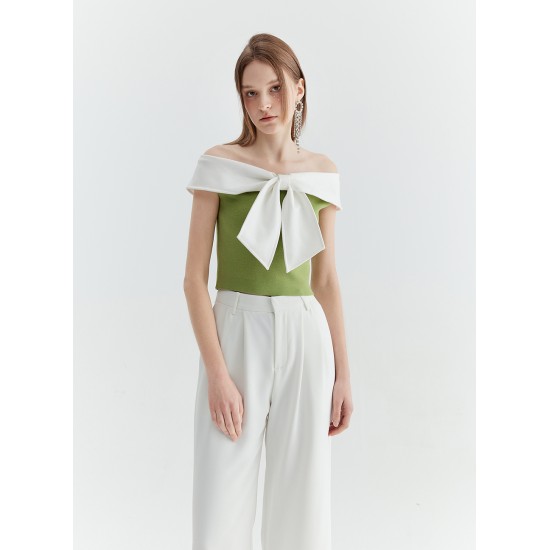 PORTIA BOWTIE TOP (GREEN AND IVORY)