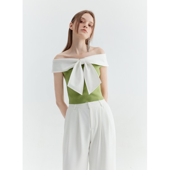 PORTIA BOWTIE TOP (GREEN AND IVORY)