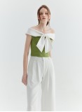 PORTIA BOWTIE TOP (GREEN AND IVORY)