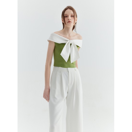 PORTIA BOWTIE TOP (GREEN AND IVORY)