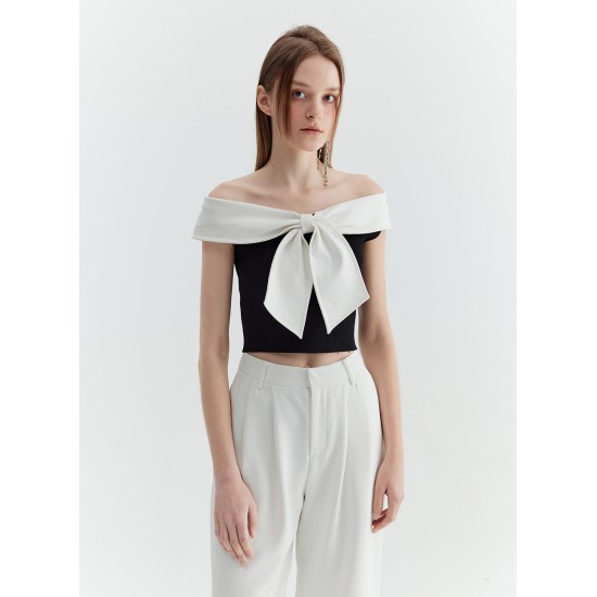 PORTIA BOWTIE TOP (BLACK AND IVORY)