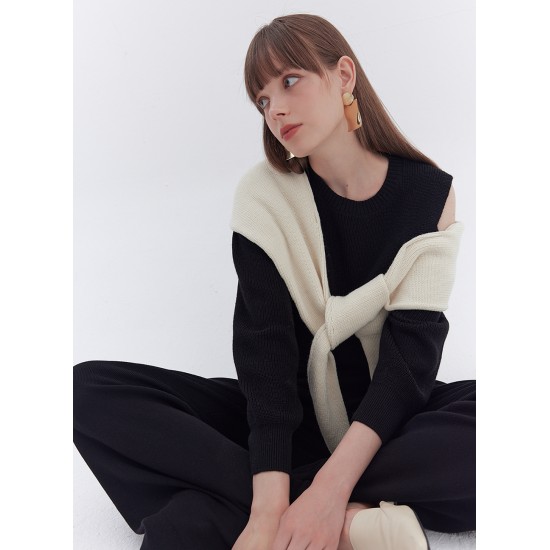 LAYERED KNIT JUMPER (BLACK/IVORY)