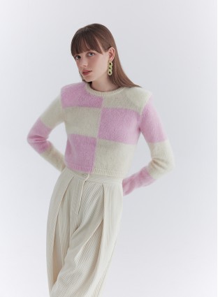 CHECKERED MOHAIR KNIT (PINK AND WHITE)