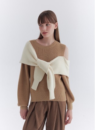 LAYERED KNIT JUMPER (CAMEL/IVORY)