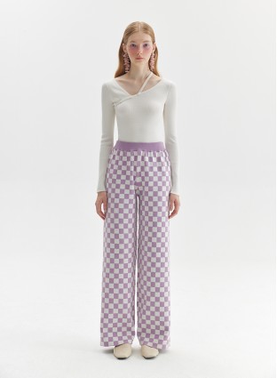 CHECKERED KNIT PANTS (PURPLE AND WHITE)