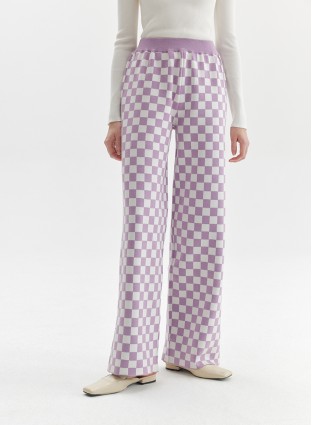 CHECKERED KNIT PANTS (PURPLE AND WHITE)