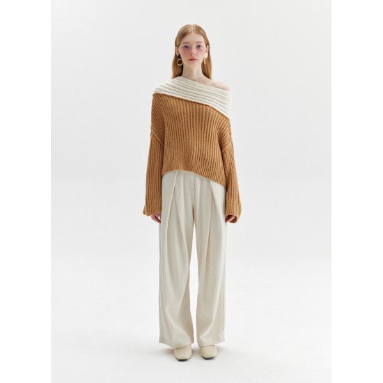 UNMUTE OFF-SHOULDER KNIT (CAMEL AND IVORY)