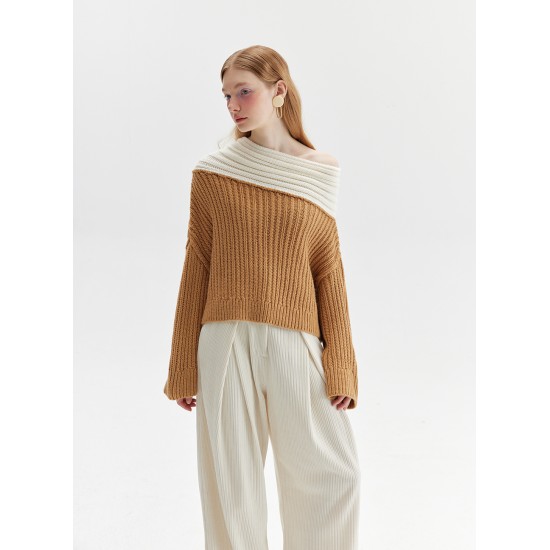 UNMUTE OFF-SHOULDER KNIT (CAMEL AND IVORY)