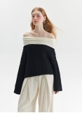 UNMUTE OFF-SHOULDER KNIT (BLACK AND IVORY)