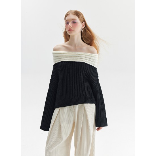 UNMUTE OFF-SHOULDER KNIT (BLACK AND IVORY)