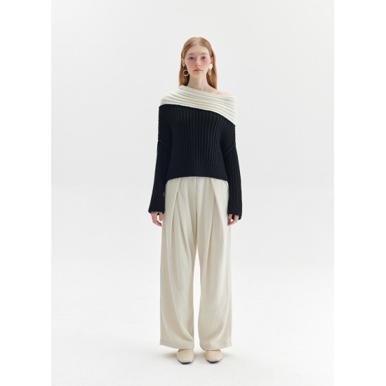 UNMUTE OFF-SHOULDER KNIT (BLACK AND IVORY)