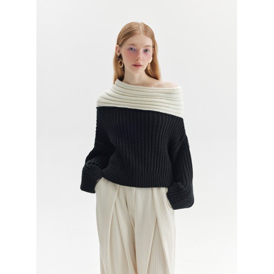 UNMUTE OFF-SHOULDER KNIT (BLACK AND IVORY)