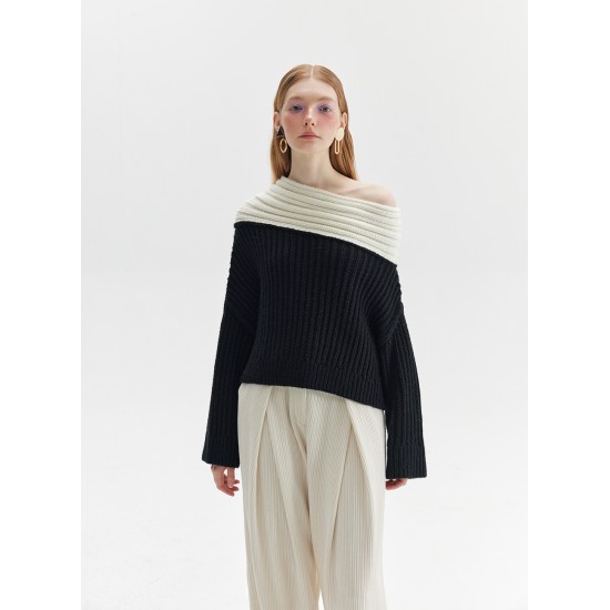 UNMUTE OFF-SHOULDER KNIT (BLACK AND IVORY)