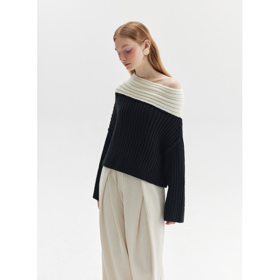 UNMUTE OFF-SHOULDER KNIT (BLACK AND IVORY)