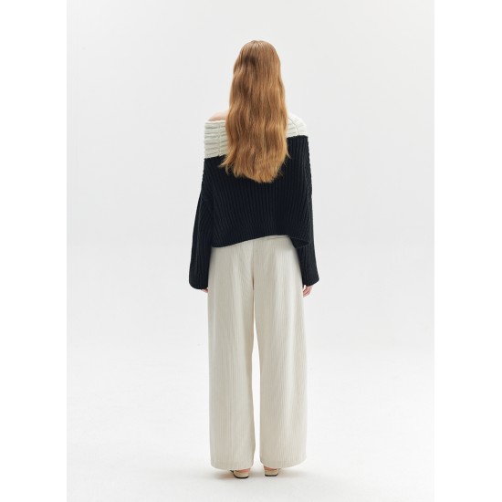 UNMUTE OFF-SHOULDER KNIT (BLACK AND IVORY)