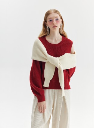 LAYERED KNIT JUMPER (RED/IVORY)