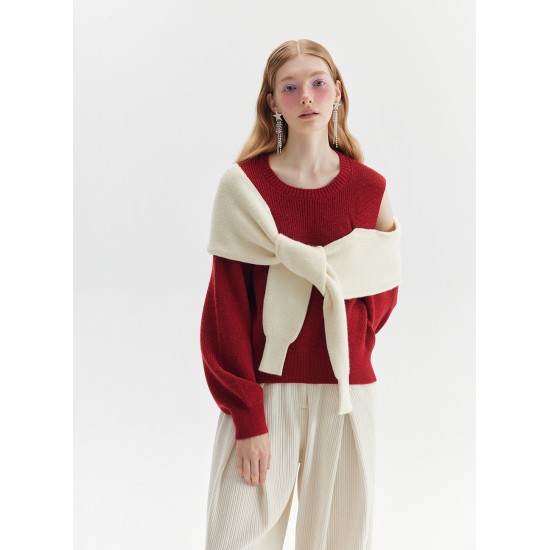 LAYERED KNIT JUMPER (RED/IVORY)