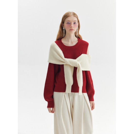 LAYERED KNIT JUMPER (RED/IVORY)