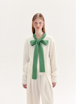 LOUISA WOOL JUMPER (GREEN AND IVORY)