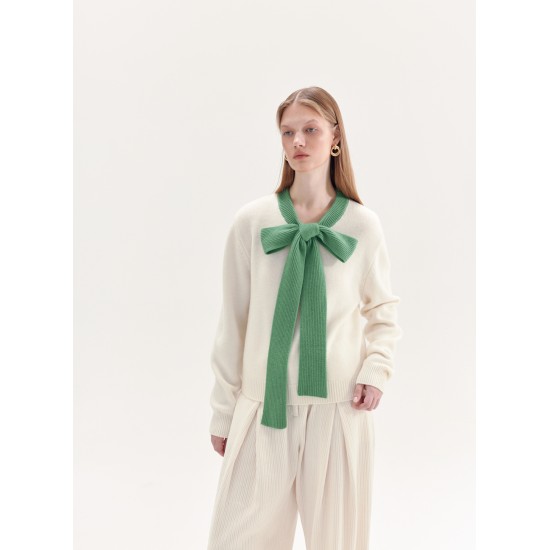 LOUISA WOOL JUMPER (GREEN AND IVORY)