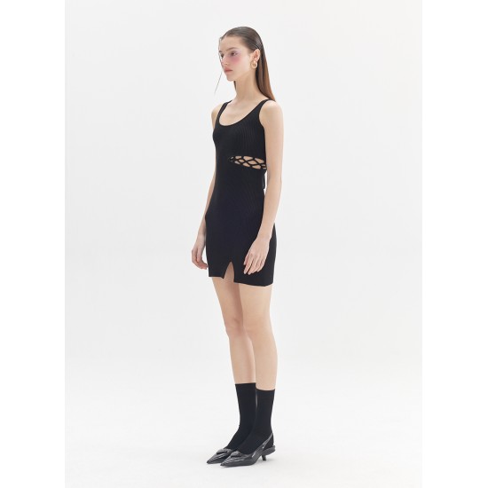 SLEEVELESS KNIT DRESS (BLACK)